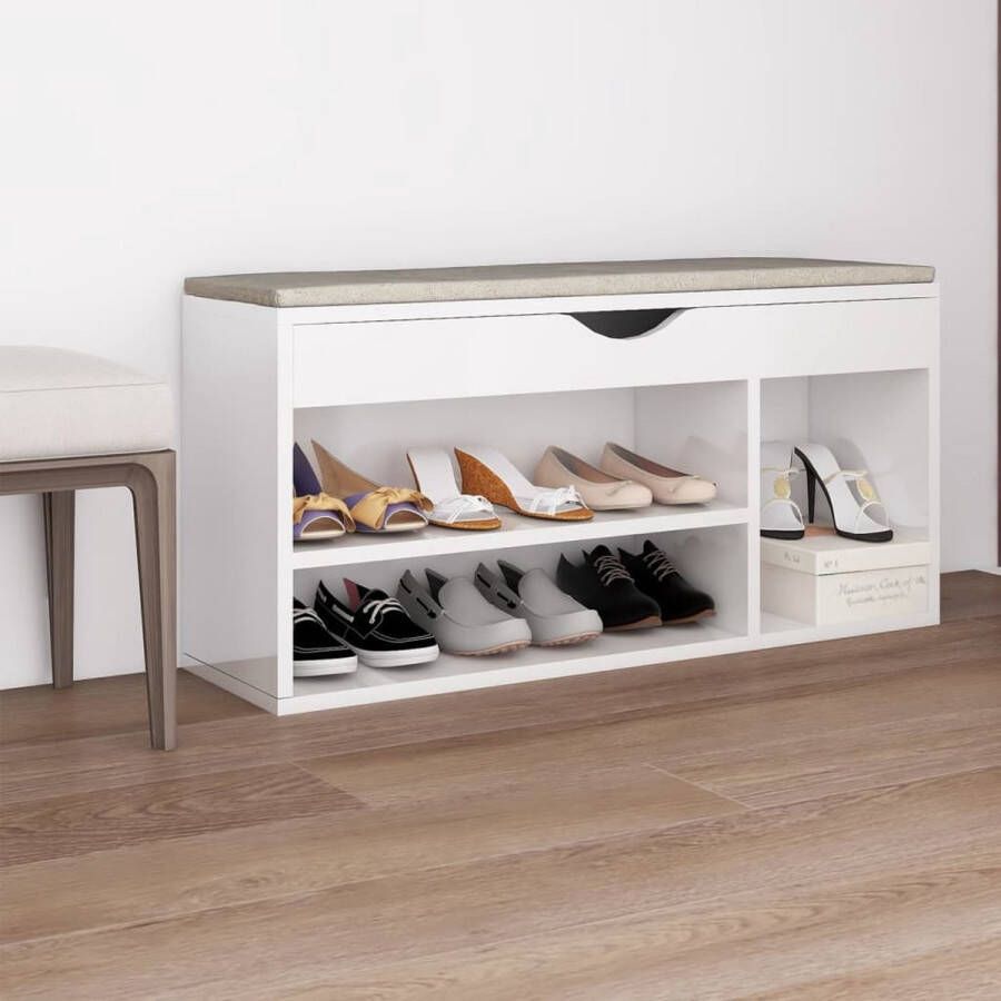 The Living Store Schoenenbank Hoogglans wit 104 x 30 x 49 cm Montage vereist - Foto 2