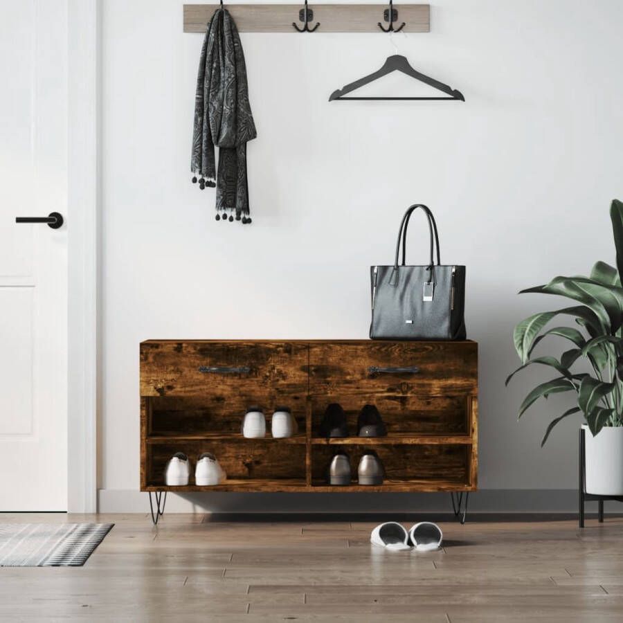 The Living Store Schoenenbank Industrieel 102 x 35 x 55 cm Gerookt eiken Montage vereist - Foto 2