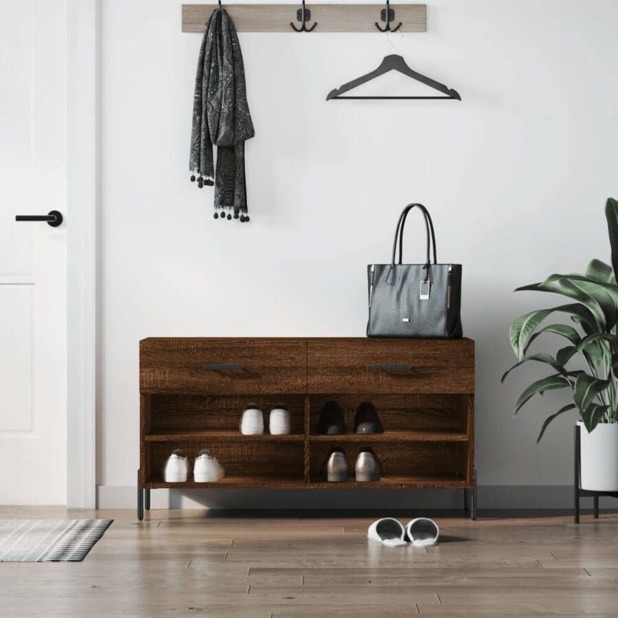 The Living Store schoenenbank Scandinavische stijl 102 x 35 x 55 cm bewerkt hout en ijzer - Foto 2