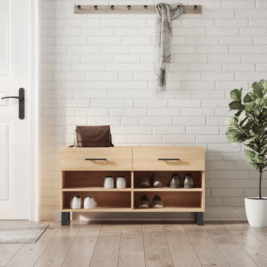 The Living Store Schoenenbank Sonoma Eiken 102 x 35 x 55 cm Duurzaam hout 2 lades Industriële stijl - Foto 2