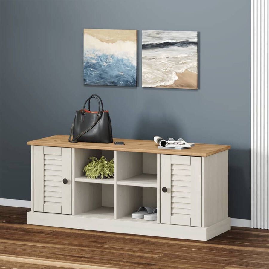 The Living Store Schoenenbank VIGO 106x35x40 cm massief grenenhout wit Hocker - Foto 2