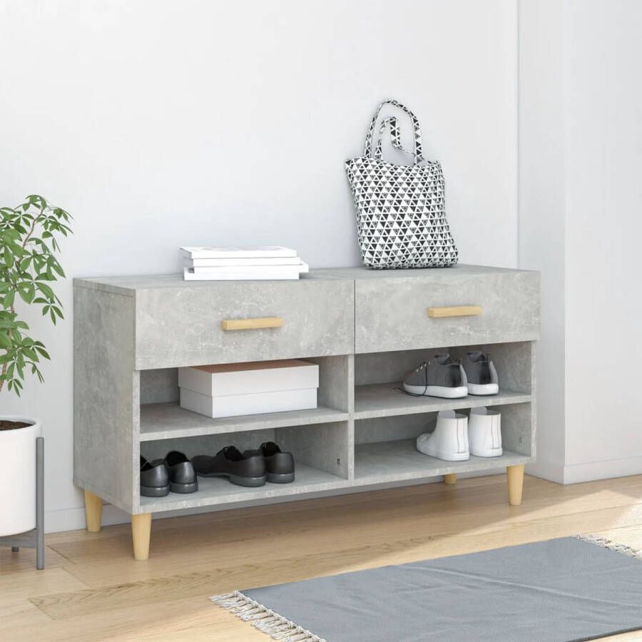 The Living Store Schoenenkast Betongrijs 102 x 35 x 55 cm Stabiel en trendy design - Foto 2