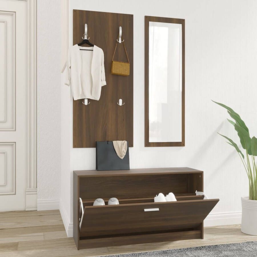 The Living Store Schoenenkast 3-in-1 set Opbergoplossing 80x27x46.5 cm Bruineiken Schoenenkast Opbergmeubel Kastje Schoenuitlegger Entryway Furniture - Foto 2