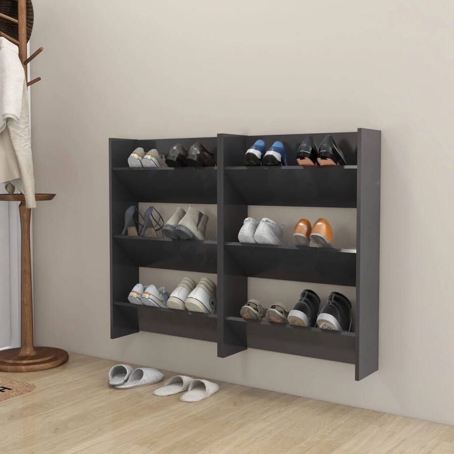 The Living Store Schoenenkast 60x18x90 cm 3 schappen Grijs - Foto 2