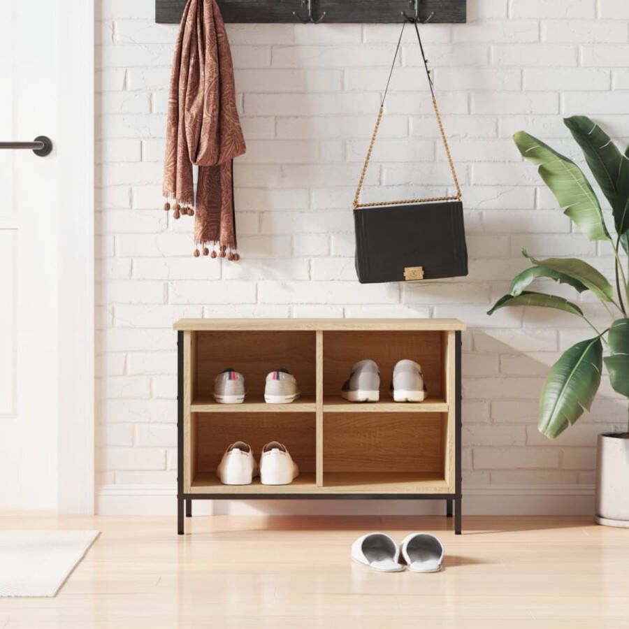 The Living Store Schoenenkast 69x35x50 cm bewerkt hout sonoma eikenkleurig Schoenenkast Schoenenrek Bergruimte Kast Houten Kast - Foto 2