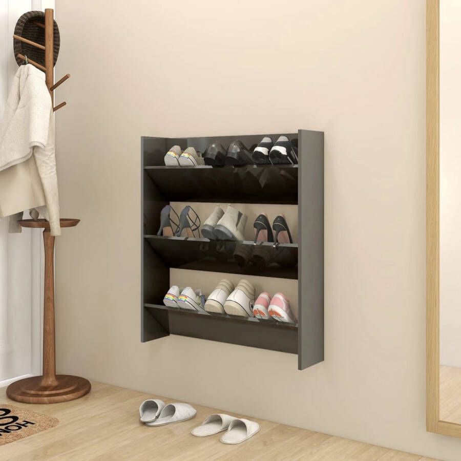 The Living Store Schoenenkast 80x18x90 cm Hoogglans grijs Montage vereist - Foto 2