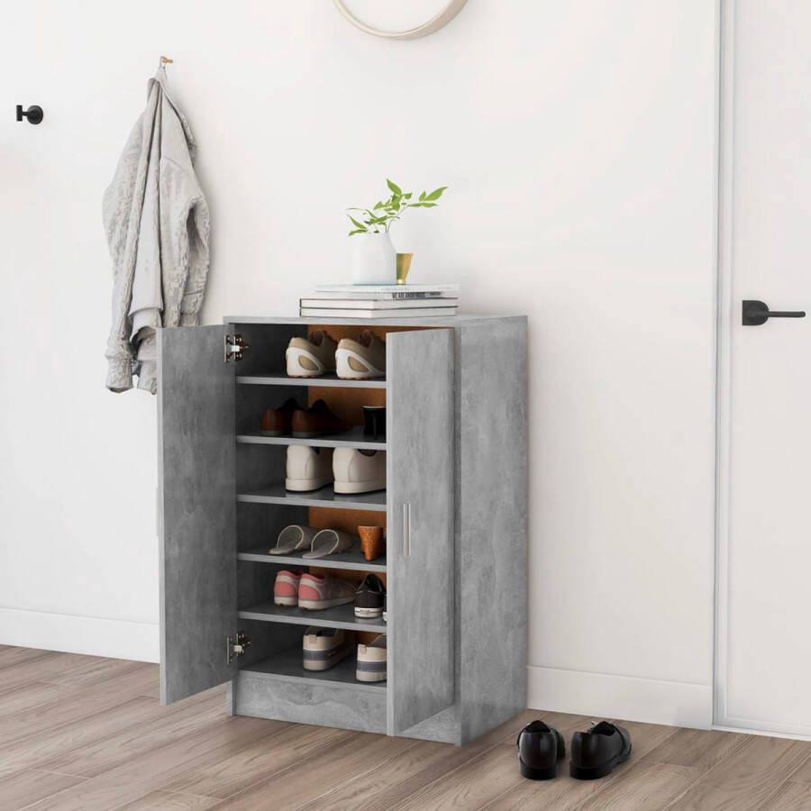 The Living Store Schoenenkast Basic Betongrijs 60 x 35 x 92 cm - Foto 2