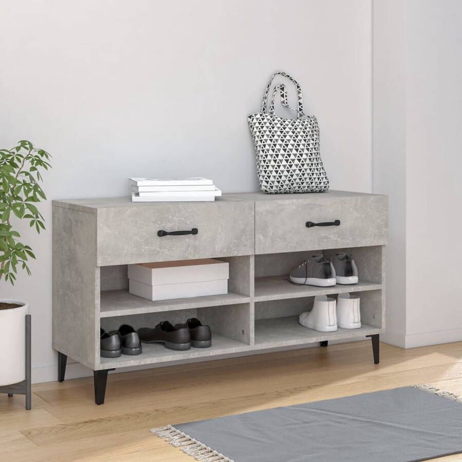 The Living Store Schoenenkast betongrijs 102 x 35 x 55 cm opbergruimte stabiel blad trendy ontwerp - Foto 2