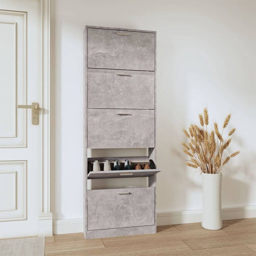 The Living Store Schoenenkast Betongrijs 59 x 17 x 169 cm 5 lades - Foto 2