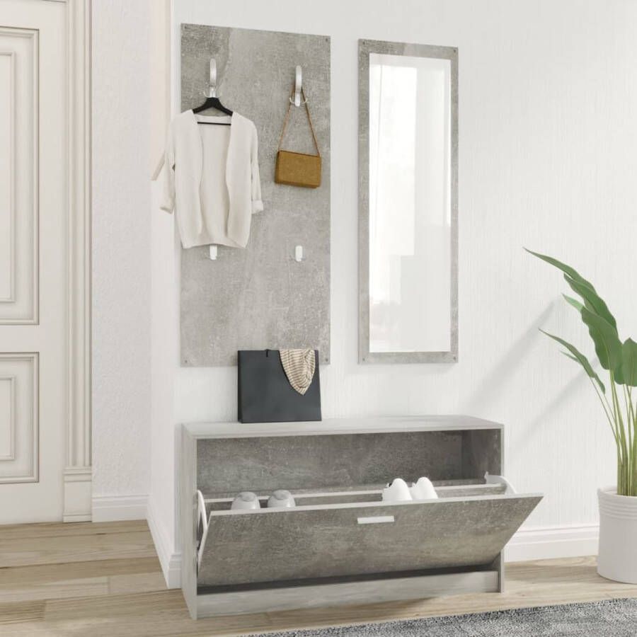The Living Store Schoenenkast Betongrijs 80x27x46.5 Trendy opbergoplossing Schoenenkast Bergruimte Organisatie Entryway Furniture Garderobe