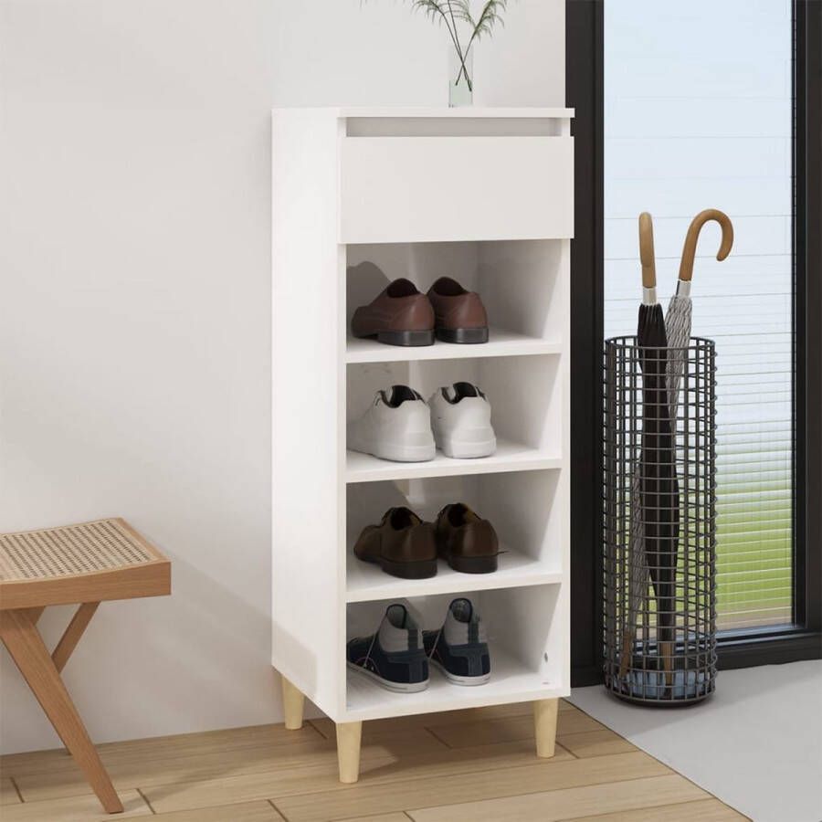 The Living Store Schoenenkast Compact Hout 40 x 36 x 105 cm Hoogglans wit - Foto 2