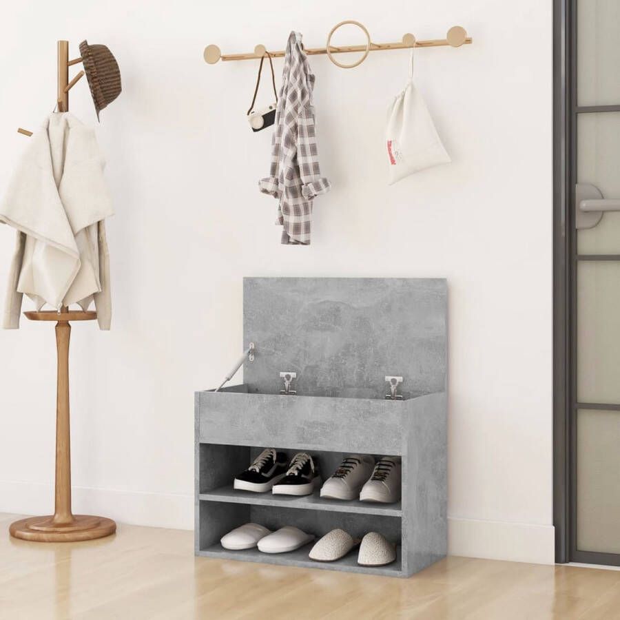 The Living Store Schoenenkast Concrete 60 x 30 x 45 cm Trendy opbergbank Spaanplaat Montage vereist - Foto 3
