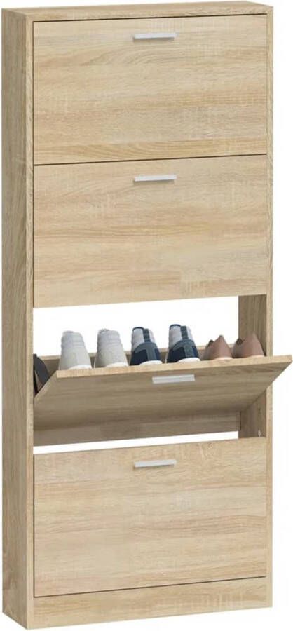 The Living Store Schoenenkast 59x17x150 cm bewerkt hout eikenkleurig Schoenenkast Houten Schoenenkast Eiken Schoenenkast Schoenen Opbergkast Bergruimte Schoenen