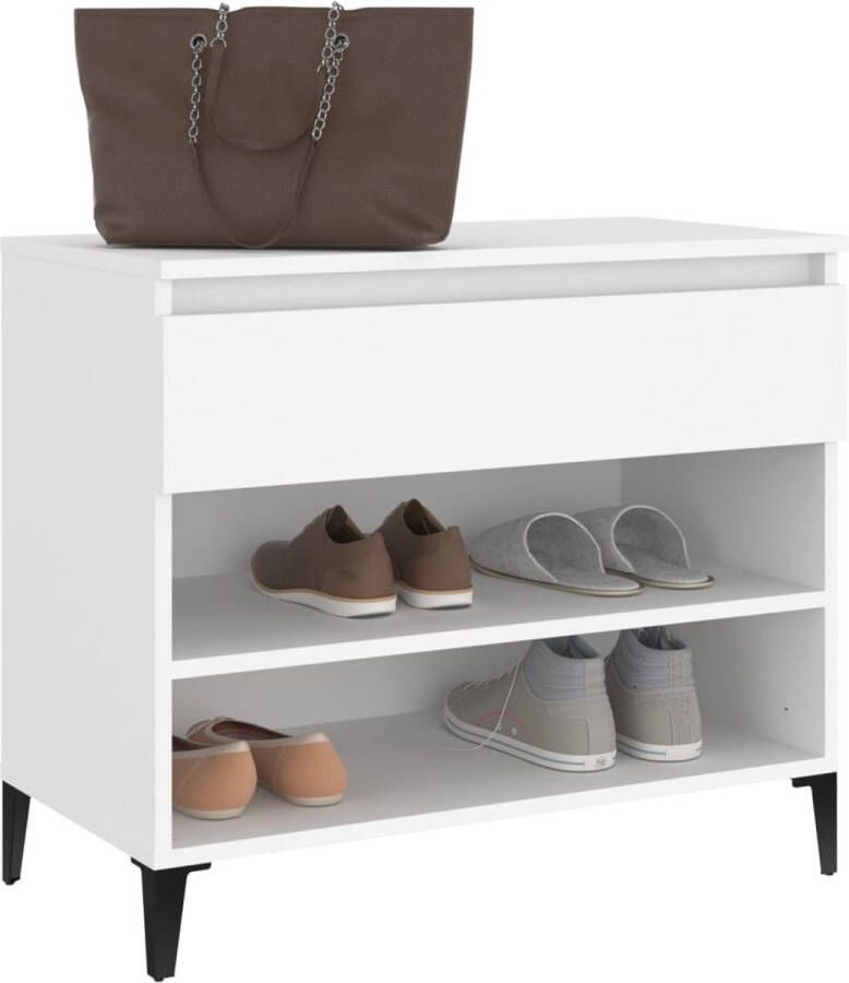 The Living Store Schoenenkast Elegante Opbergen Afmetingen- 70 x 36 x 60 cm Kleur- Wit Schoenenkast Schoenen Organisatie Witte Schoenenkast Houten Schoenenkast Entree Kast