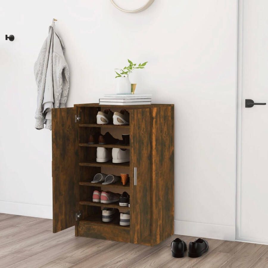 The Living Store Schoenenkast Gerookt eiken 60 x 35 x 92 cm Bewerkt hout - Foto 2