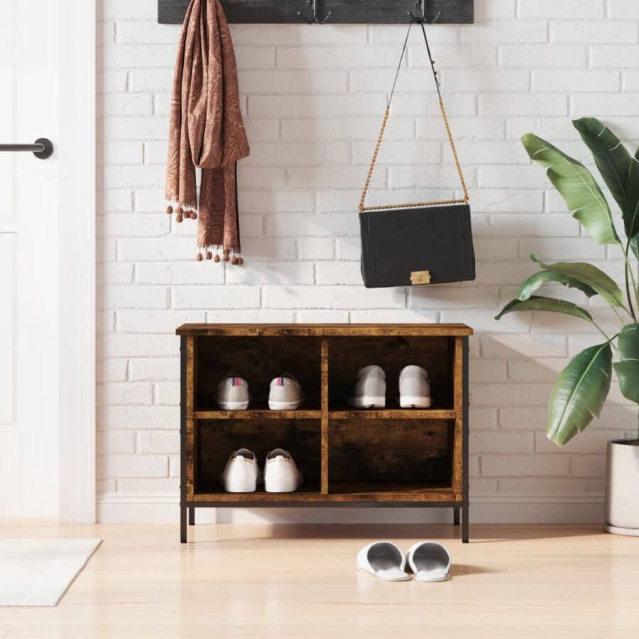 The Living Store Schoenenkast 69x35x50 cm bewerkt hout gerookt eikenkleurig Schoenenkast Schoenuitlegger Berging Schoenen Houten Schoenenkast Bruine Schoenenkast - Foto 3