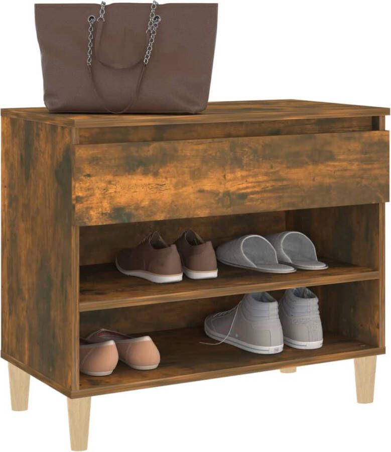 The Living Store Schoenenkast Gerookt Eiken 70 x 36 x 60 cm Montagehandleiding inbegrepen Schoenenkast Schoenuitlegers Bergruimte Kastje Houten Kast - Foto 7