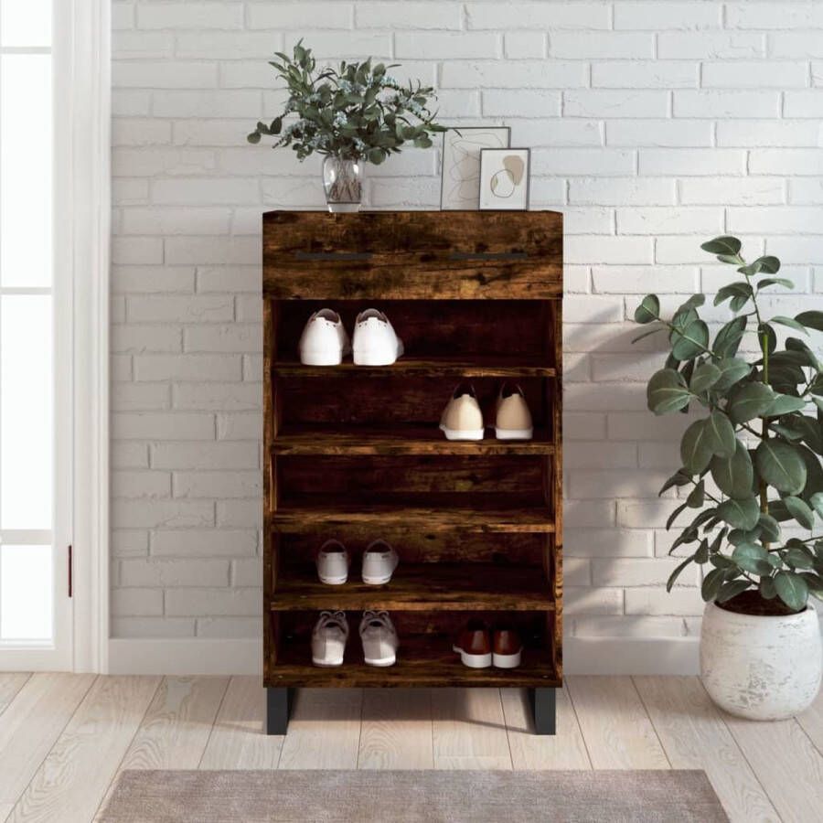 The Living Store Schoenenkast Gerookt Eiken Hout IJzer 60x35x105cm Stabiel Blad - Foto 2