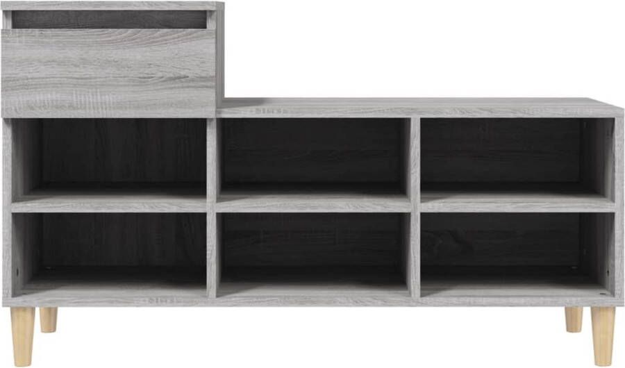 The Living Store Schoenenkast Grijs Sonoma Eiken 102 x 36 x 60 cm Duurzaam Bewerkt Hout Massief Eucalyptushout - Foto 2