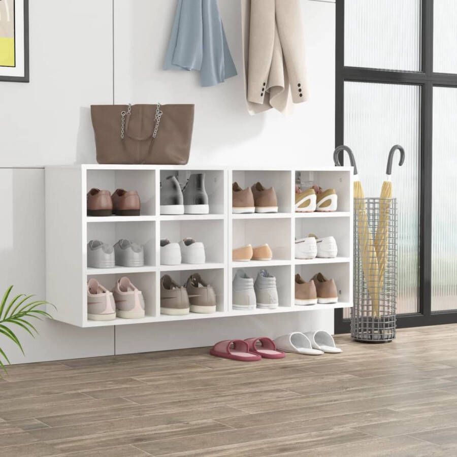 The Living Store Schoenenkast Hoogglans wit 52.5 x 30 x 50 cm Bewerkt hout - Foto 2