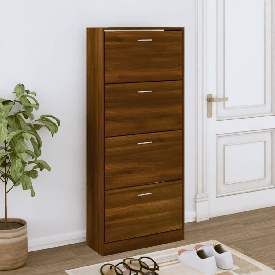 The Living Store Schoenenkast Houten Bruineiken 63 x 24 x 147 cm 4 Lades - Foto 2