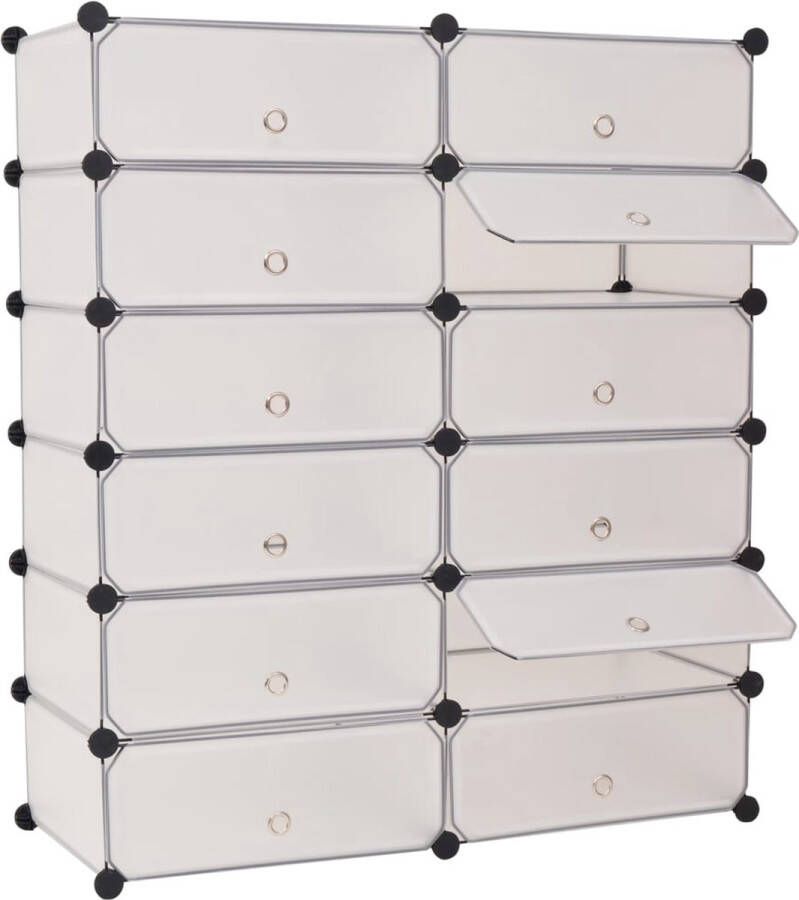 The Living Store Schoenenkast Kunststof panelen 92 x 37 x 105 cm 12 vakken Schoenenkast Schoenen Organisatie Kunststof Schoenenkast Wit Meubilair Opslagruimte
