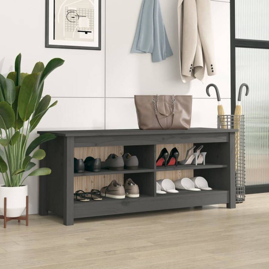 The Living Store Schoenenkast Massief grenenhout 110 x 38 x 45.5 cm Grijs - Foto 2