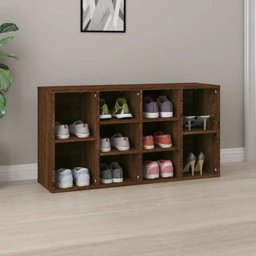 The Living Store Schoenenkast Modern 10 vakken 103x30x54.5cm Bruineiken - Foto 2