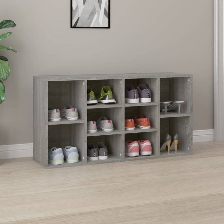 The Living Store Schoenenkast Modern Grijs Sonoma Eiken 103 x 30 x 54.5 cm Stevig materiaal - Foto 2