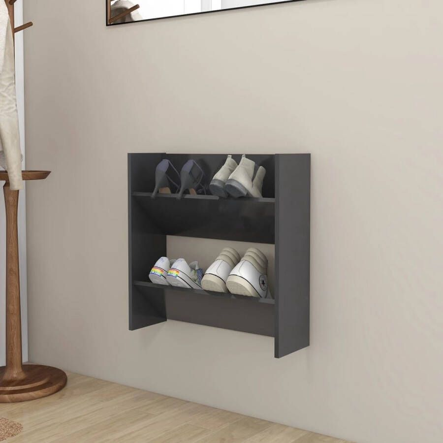 The Living Store Schoenenkast Modern Wandmontage 60 x 18 x 60 cm Grijs Spaanplaat - Foto 2