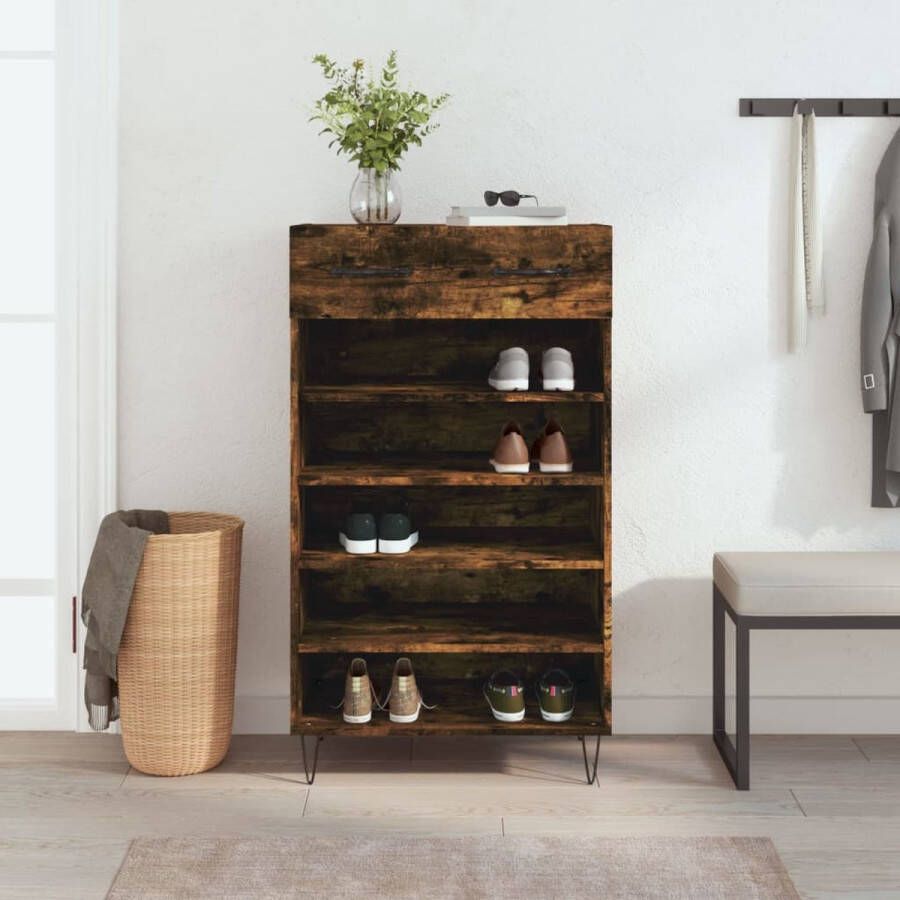 The Living Store Schoenenkast Smoked Oak 60 x 35 x 105 cm Duurzaam hout Voldoende opbergruimte - Foto 2