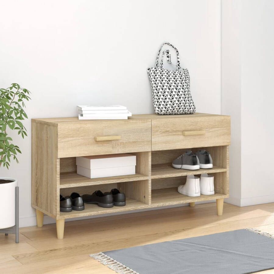 The Living Store Schoenenkast 102x35x55 cm bewerkt hout sonoma eikenkleurig Schoenenkast - Foto 2