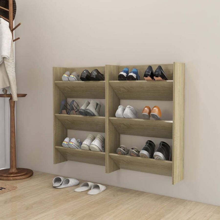 The Living Store Schoenenkast Wandmontage 60 x 18 x 90 cm Sonoma eiken - Foto 2