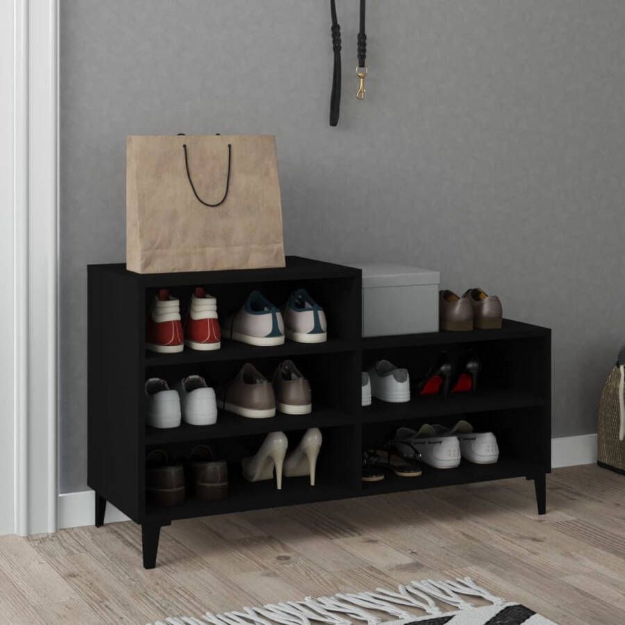 The Living Store Schoenenkast Zwart 102 x 36 x 60 cm Bewerkt Hout en Metaal - Foto 2