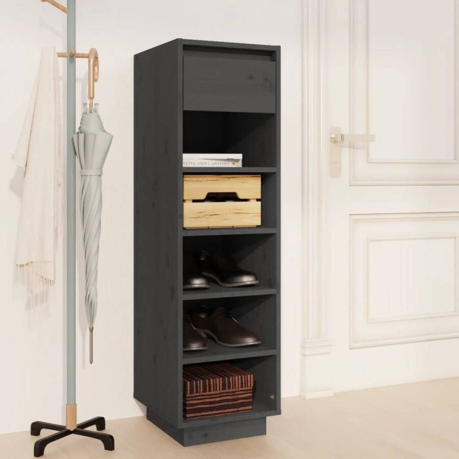 The Living Store Schoenenkast Zweefpoten Organiser 34 x 30 x 105 cm Grijs Massief Grenenhout - Foto 2