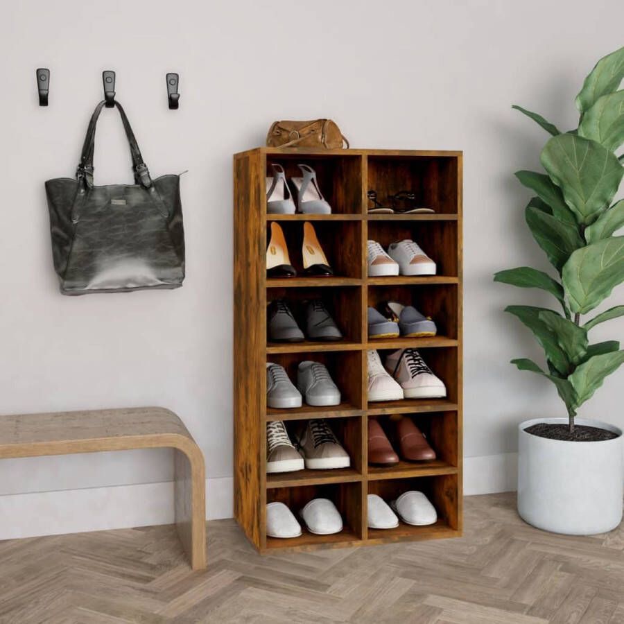 The Living Store Schoenenrek 54x34x100-5 cm bewerkt hout gerookt eikenkleurig Schoenenkast - Foto 2