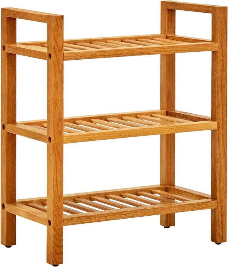 The Living Store Schoenenrek met 3 schappen 50x27x60 cm massief eikenhout Schoenenrek Eikenhouten Schoenenrek Landelijk Schoenenrek Schoenen Organisatie Shoe Rack - Foto 2