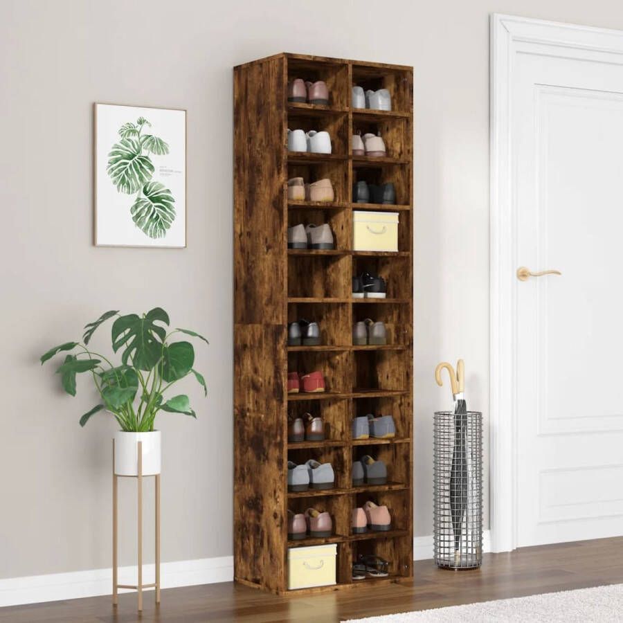 The Living Store Schoenenrek Gerookt Eiken 54x34x183 cm Met 22 schappen Bewerkt hout - Foto 2