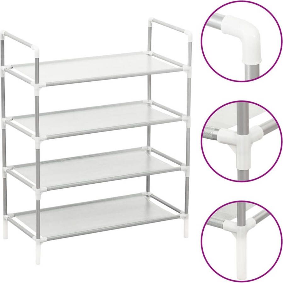 The Living Store Schoenenrek met 4 schappen metaal en nonwoven stof zilverkleur Schoenenrek Minimalistisch Design Opbergruimte Schoenuitlegger Schoenenkasten - Foto 2