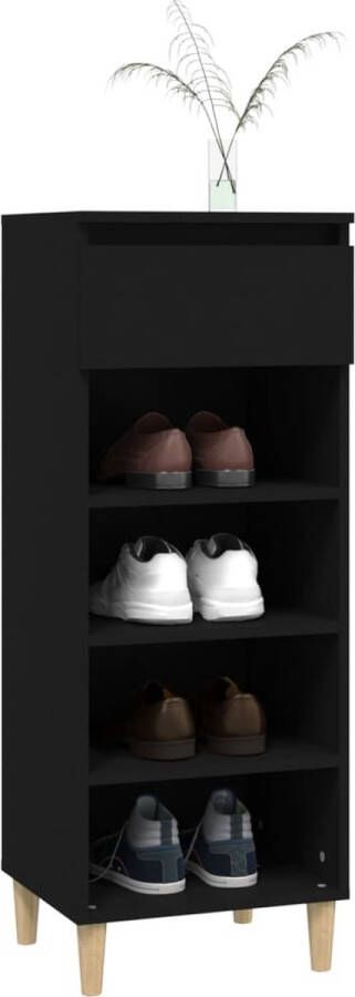 The Living Store Schoenenkast 40x36x105 cm bewerkt hout zwart Schoenenkast Schoenen Rek Houten Schoenenkast Zwarte Schoenenkast Compact Schoenenkast - Foto 2