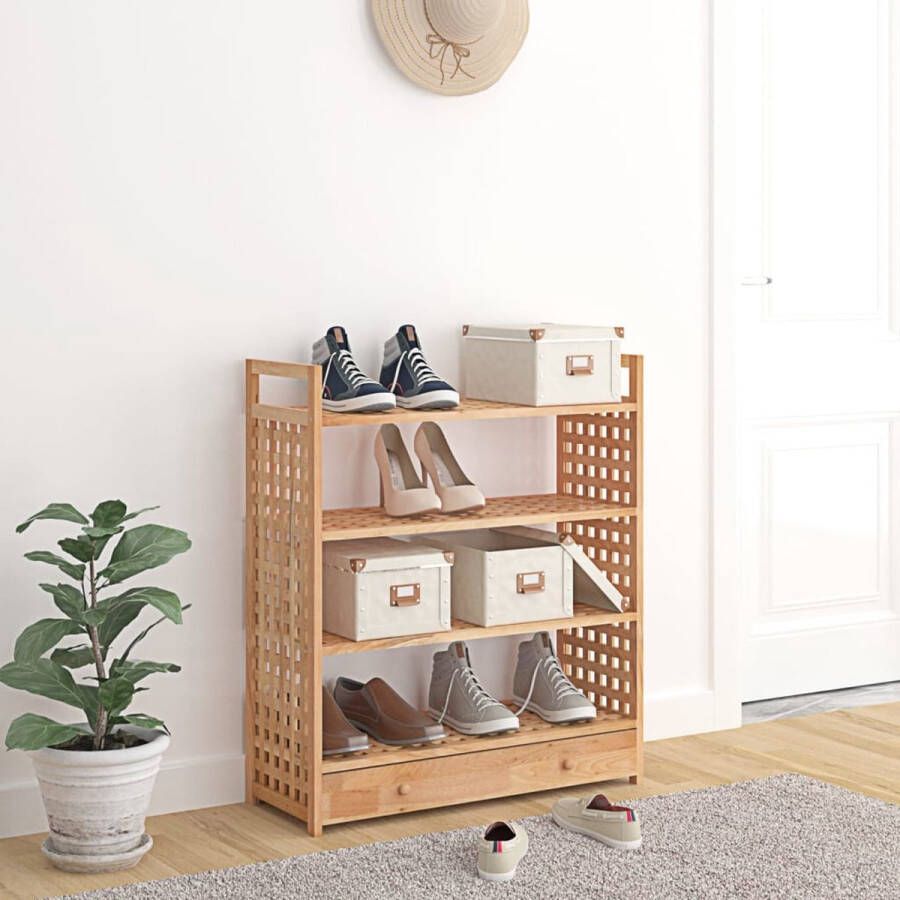 The Living Store Schoenenrek Walnotenhout 70 x 27 x 81 cm Opbergruimte Montagehandleiding - Foto 2