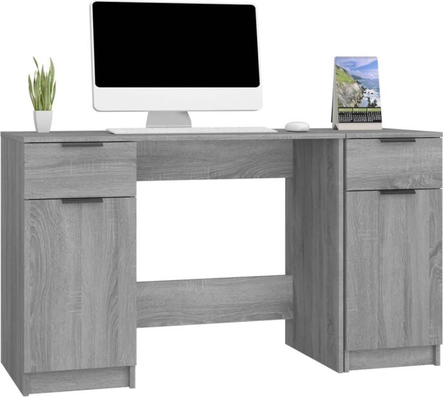 The Living Store Schrijftafel met bijzetkast 100 x 50 x 75 cm Grijs Sonoma Eiken Schreibtafel Bureau Houten Bureau Modern Bureau Grijze Bureau - Foto 4