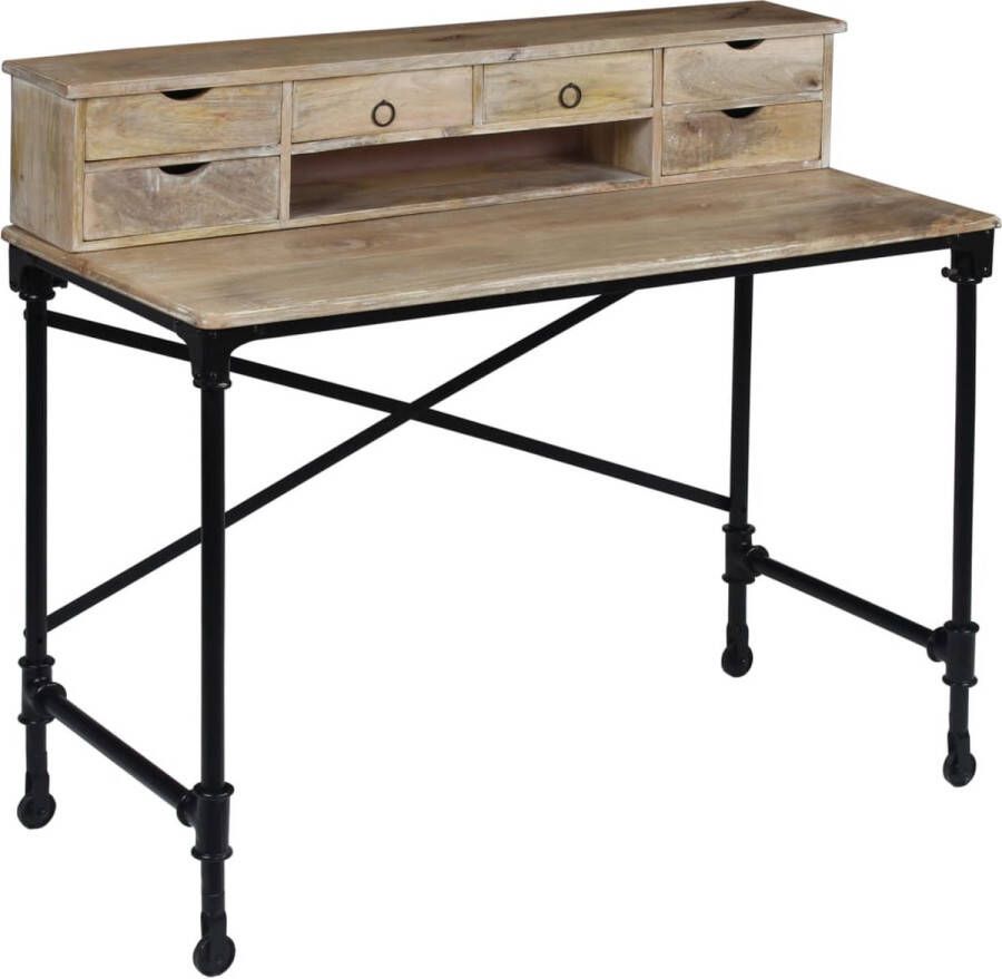 The Living Store Schrijftafel Vintage Mangohout 110x50x96cm 6 lades en 1 vak Schrijftafel Vintage Bureau Mangohouten Bureau Kantoor Meubilair Werkstation - Foto 2