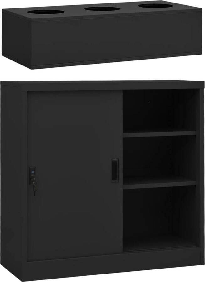 The Living Store Kantoorkast Plantenbak Staal en Gehard Glas 90 x 40 x 113 cm Antraciet Kantor Meubilair Opbergkast Plantenkast Metalen Kast Glazen Kast - Foto 2