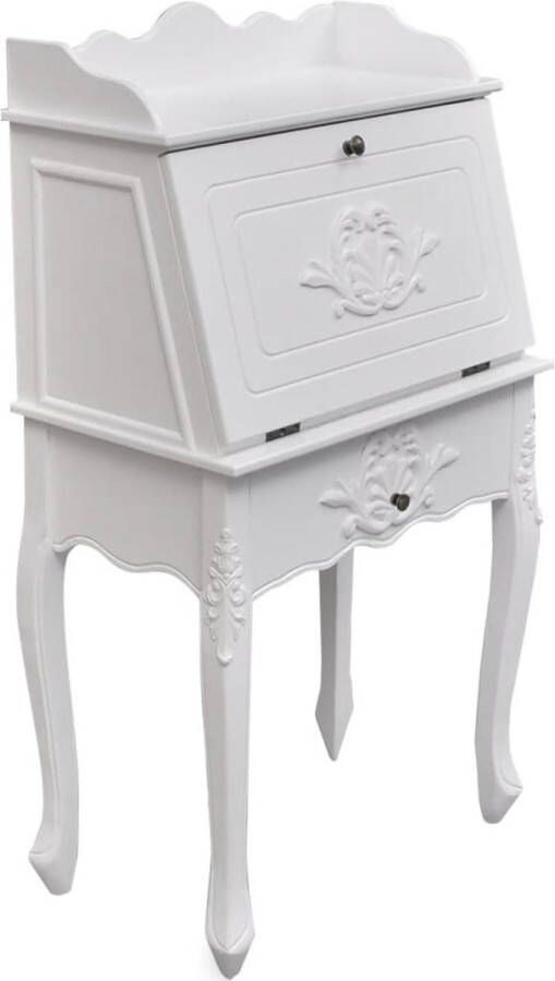 The Living Store Secretaire Franse antieke stijl MDF en grenenhout wit 60 x 36.4 x 111 cm Franse Secretaire Vintage Bureau Houten Bureau Wit Bureau Antiek Bureau - Foto 3