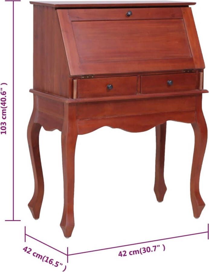 The Living Store Secretaire Vintage Stijl Mahoniehout 78x42x103 cm Met 9 lades 2 vakken schrijfblad Vintage Bureau Secretaire Mahoniehouten Bureau Bureaus Kantoor Meubilair - Foto 2