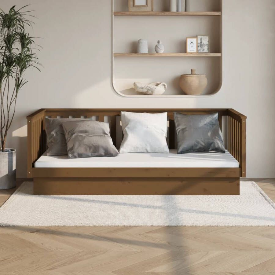 The Living Store Slaapbank 100 x 200 cm massief grenenhout honingbruin Slaapbank Slaapbanken Bedbank Bed Bedframe Houten Bedframe Bedbodem Slaapmeubel Ledikant Bedbanken Bedden