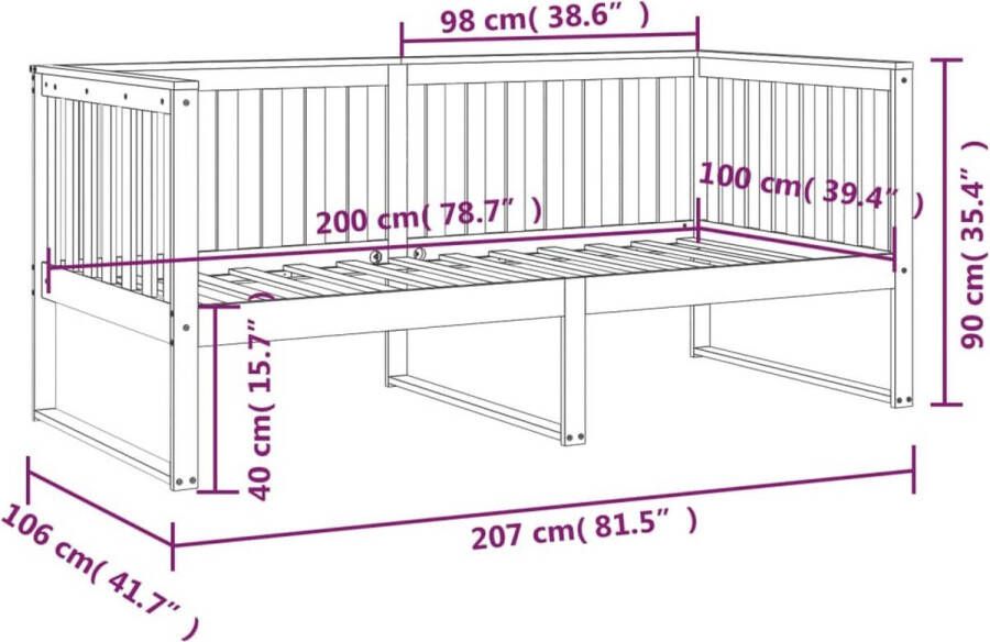 The Living Store Slaapbank Massief Grenenhout Grijs 207 x 106 x 90 cm 100 x 200 cm matras Eenvoudige montage