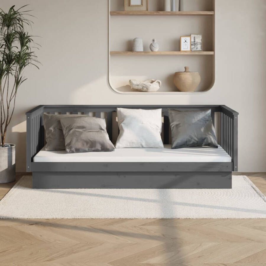 The Living Store Slaapbank 100x200 cm massief grenenhout grijs Slaapbank Slaapbanken Bedbank Bed Bedframe Houten Bedframe Bedbodem Slaapmeubel Ledikant Bedbanken Bedden