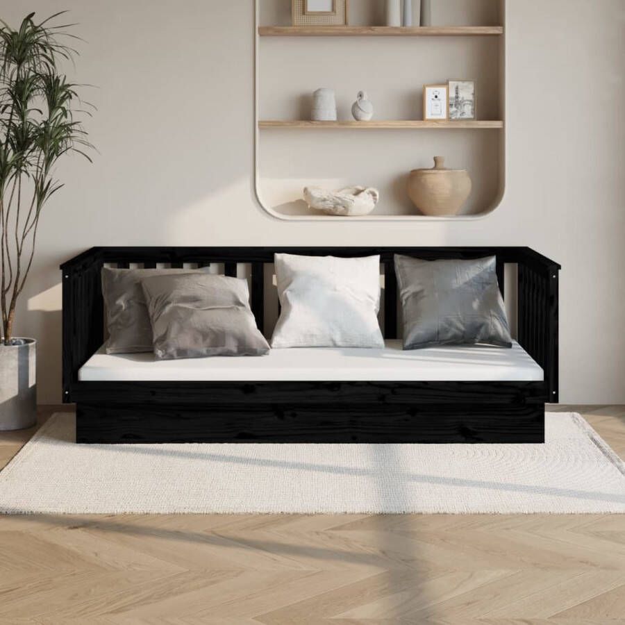 The Living Store Slaapbank 100x200 cm massief grenenhout zwart Slaapbank Slaapbanken Bedbank Bed Bedframe Houten Bedframe Bedbodem Slaapmeubel Ledikant Bedbanken Bedden